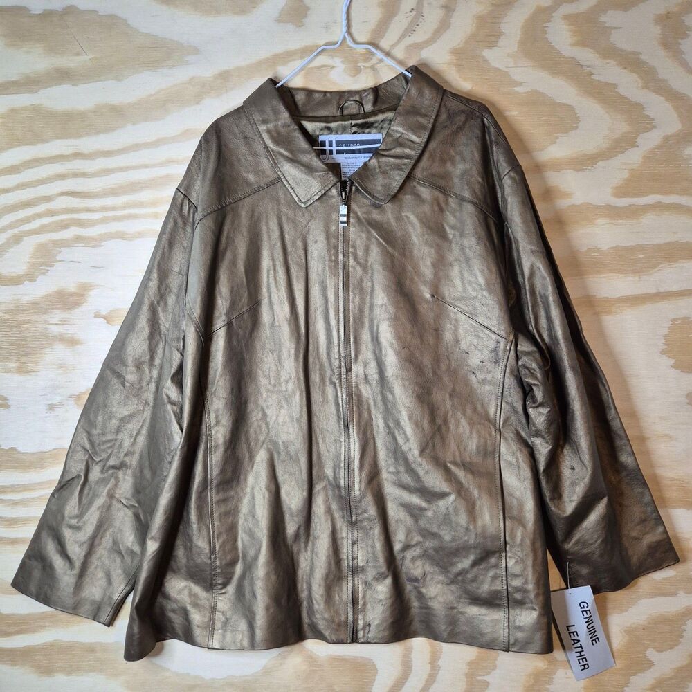 JL Studio Jessica London Genuine Leather Bronze Jacket Women’s 34W Plus Size